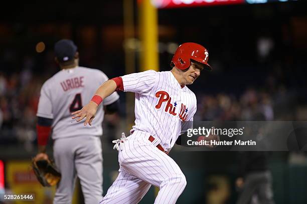 David Lough of the Philadelphia Phillies during a game against the Cleveland Indians at Citizens Bank Park on April 30, 2016 in Philadelphia,...