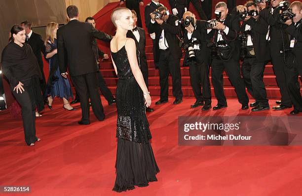 Actress Natalie Portman attends a screening of "Kiss Kiss Bang Bang" at the Grand Theatre during the 58th International Cannes Film Festival on May...