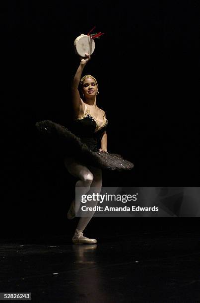 Ballerina Misty Copeland performs at the Rowell Foster Children's Positive Plan 3rd Annual High Tea at the Century Plaza Hotel and Spa on May 14,...