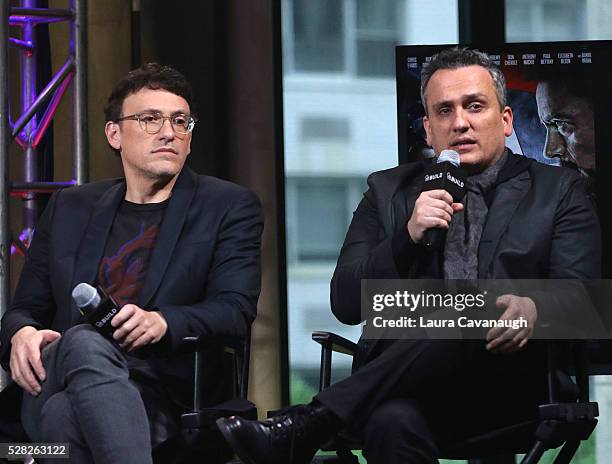 Anthony Russo and Joe Russo attend AOL Build Speaker Series to discuss "Captain America: Civil War" at AOL Studios In New York on May 4, 2016 in New...