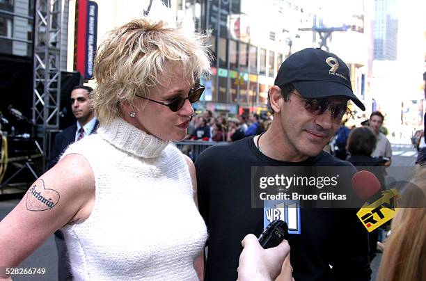 Melanie Griffith and Antonio Banderas during The 12th Annual Broadway on Broadway Concert at Times Square in New York City, New York, United States.