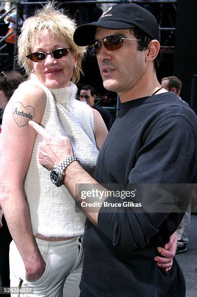 Melanie Griffith and Antonio Banderas during The 12th Annual Broadway on Broadway Concert at Times Square in New York City, New York, United States.