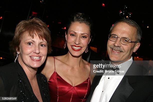 Sara Gettelfinger with parents during Opening Night Curtain Call and Party for Dirty Rotten Scoundrels on Broadway at Imperial Theater thenThe...