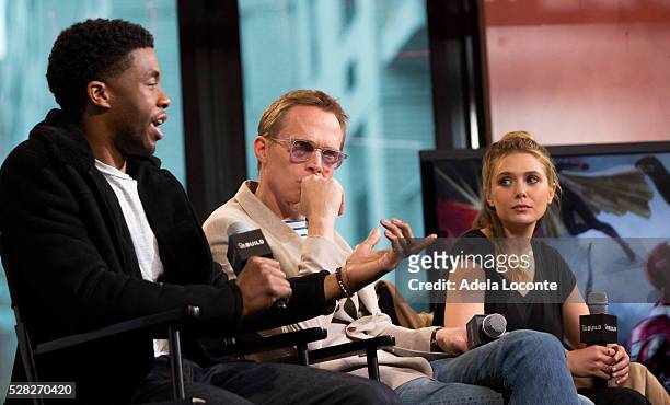 Chadwick Boseman, Paul Bettany, and Elizabeth Olsen attend the AOL Speaker Series to discuss "Captain America: Civil War" at AOL Studios In New York...