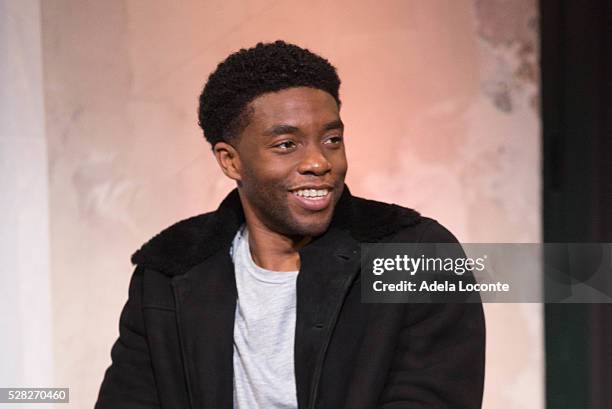 Chadwick Boseman dicusses the AOL Speaker Series to discuss "Captain America: Civil War" at AOL Studios In New York on May 4, 2016 in New York City.