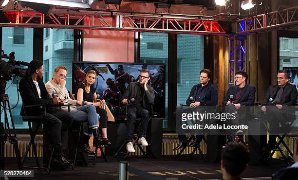 Chadwick Boseman, Paul Bettany, Elizabeth Olsen, Ricky Camilleri, Sebastian Stan, Anthony Russo, and Joe Russo discuss the AOL Speaker Series to...