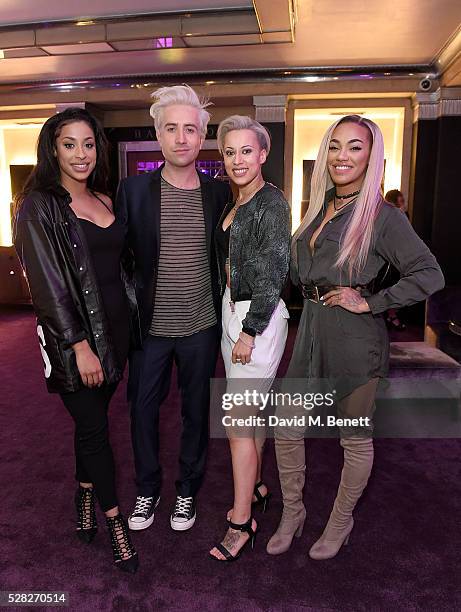 Nick Grimshaw with girlband Stooshe at The London Cabaret Club launch party at The Bloomsbury Ballroom on May 4, 2016 in London, England.