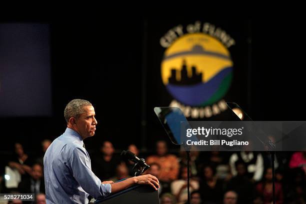 President Barack Obama speaks at Northwest High School about the Flint water contamination crisis May 4, 2016 in Flint, Michigan. While in Flint, the...