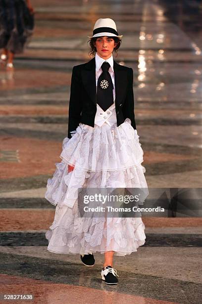 Model walks the runway during the Chanel Cruise Collection 2016/2017 on May 3, 2016 in Havana, Cuba.
