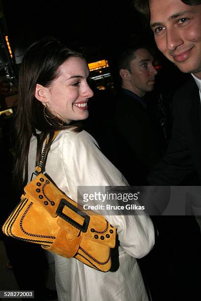 Anne Hathaway and Raffaello Follieri during On Golden Pond Opening Night on Broadway - Curtain Call and After Party at The Cort Theater and Blue Fin...