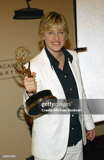 Comedienne Ellen DeGeneres, winner of Outstanding Special Class Writing for her show, poses in the press room with her award at the 32nd Annual...