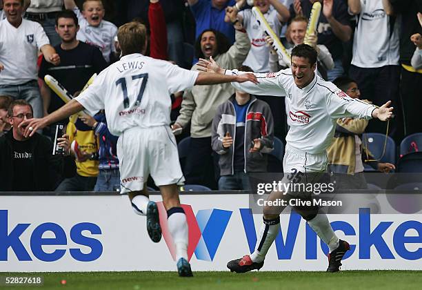 David Nugent of Preston celebrates his goal during the Coca Cola Championship, semi-final first leg play off match between Preston North End and...