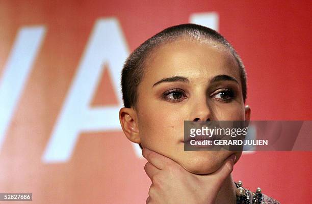 Actress Natalie Portman listens to a question during a press conference for US director George Lucas' film "Star Wars : Episode III - Revenge of the...