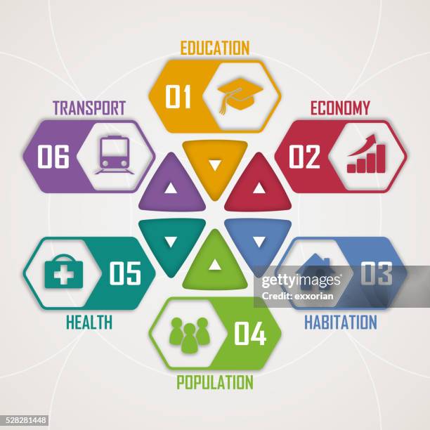 hexagonal shape infographic elements - house under microscope stock illustrations