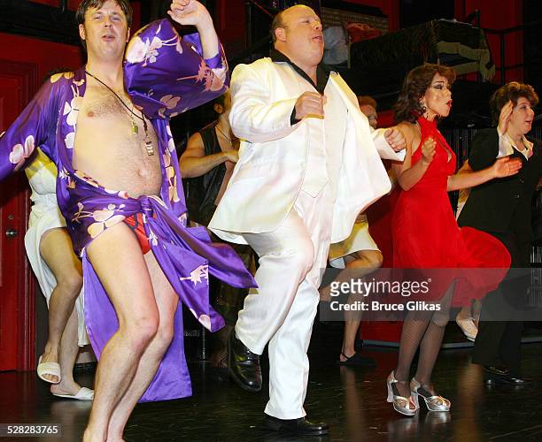 Actor Brooks Ashmanskas, Actress Rosie Perez, Kevin Chamberlin and Ashlie Atkinson take their curtain call on Opening Night Of The Ritz On Broadway...