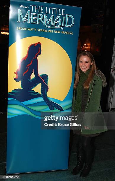 Actress Emily Osment poses as she visit backstage at Disney's The Little Mermaid on Broadway at The Lunt Fontanne Theater on December 18, 2007 in New...