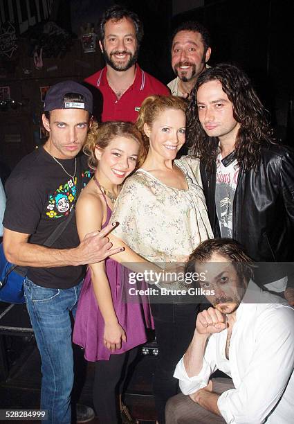 James Carpinello. Savannah Wise, Judd Apatow, Leslie Mann, Adam Dannheisser, Constantine Maroulis and Mitchell Jarvis pose backstage at the rock and...