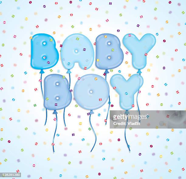 baby boy shower announcement invitation balloons confetti - baby invitation shower stock illustrations