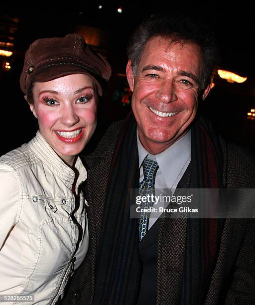 Actress Sierra Boggess and actor Barry Williams pose backstage at The Little Mermaid on Broadway at The Lunt-Fontanne Theatre on January 16, 2008 in...