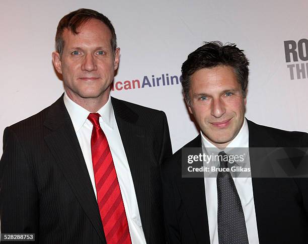 Director Mark Brokaw and playwright Patrick Marber pose at the opening night party for After Miss Julie on Broadway at the Roundabout Theatre...
