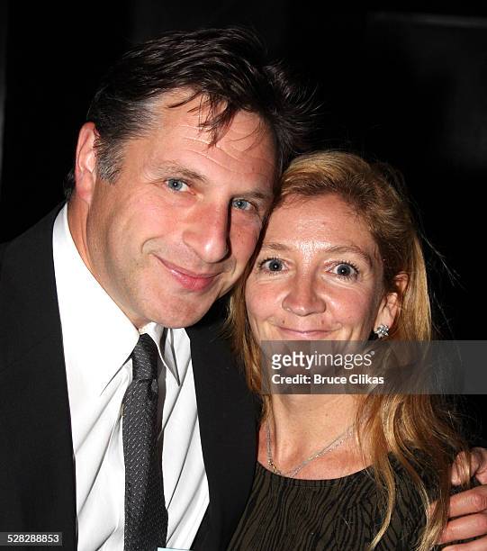Playwright Patrick Marber and wife Debra Gillett pose at the opening night party for After Miss Julie on Broadway at Espace on October 22, 2009 in...