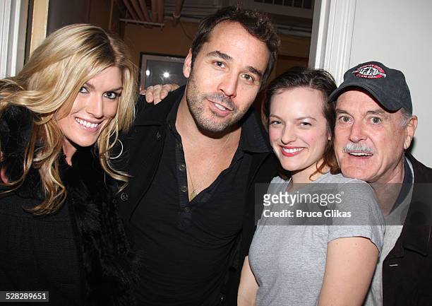 Camilla Cleese, Jeremy Piven, Elisabeth Moss and John Cleese pose backstage at Speed The Plow on Broadway at The Barrymore Theater on November 4,...