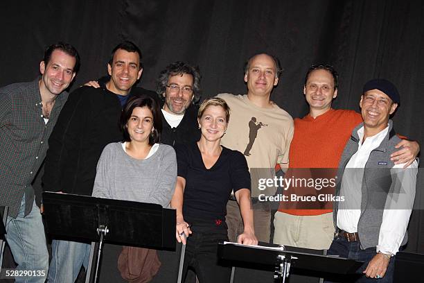 Jeff Binder, Joseph Lyle Baker, Marissa Matrone, Playwright Warren Leight, Edie Falco, Frank Wood, Michael Mastro and Kevin Geer pose at a rehearsal...