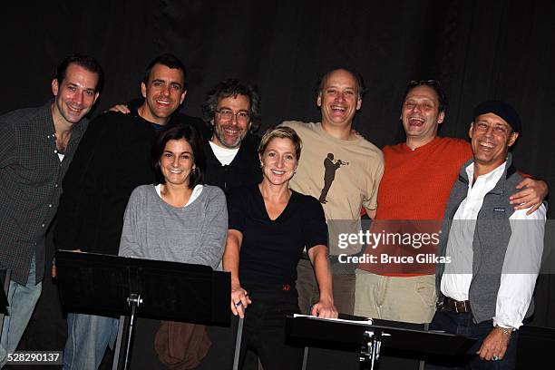 Jeff Binder, Joseph Lyle Baker, Marissa Matrone, Playwright Warren Leight, Edie Falco, Frank Wood, Michael Mastro and Kevin Geer pose at a rehearsal...