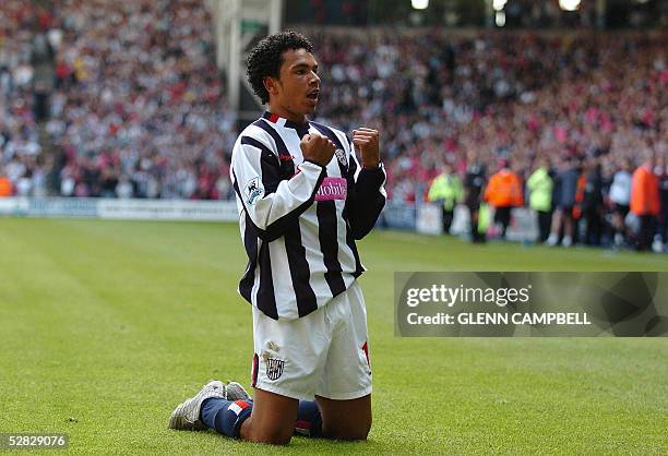 West Bromwich Albion's Kieran Richardson secures his teams win after scoring their second goal as West Bromwich Albion defeat Portsmouth 2-0 during...