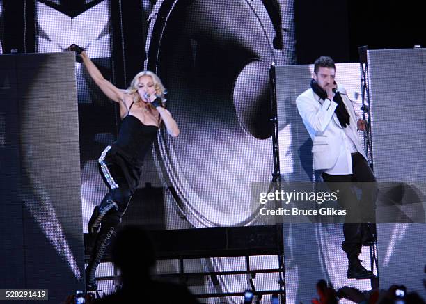 Madonna and Justin Timberlake perform 4 Minutes at a special concert for fans to celebrate her new Warner Bros. CD Hard Candy at Roseland Ballroom on...