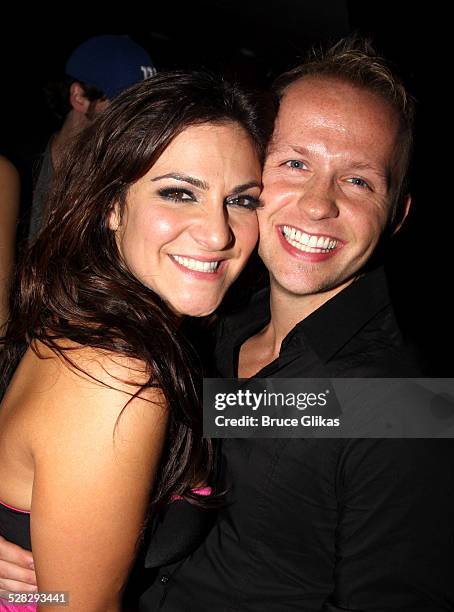 Shoshana Bean and Marty Thomas pose at the Shoshana Bean Superhero cd release party at Home on December 1, 2008 in New York City.