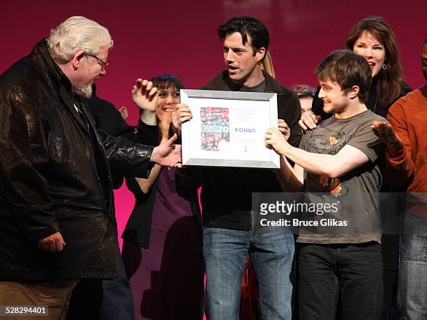 Richard Griffiths and Daniel Radcliffe with the cast of Equus accept their award at the 2008 Gypsy of the Year which raised $3 148 for Broadway...