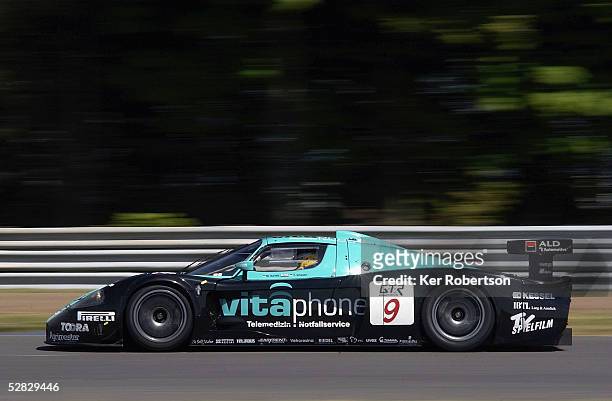 The Vitaphone Racing Team Maserati MC12 of Timo Scheider and Michael Bartels competes during the F.I.A. GT Championship race held at the Silverstone...