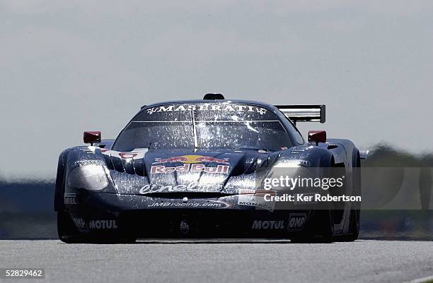 The JMB Racing Maserati MC12 of Chris Buncombe and Philipp Peter competes during the F.I.A. GT Championship race held at the Silverstone circuit on...