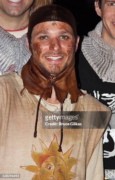Drew Lachey poses backstage after his Opening Night debut in Monty Python's Spamalot on Broadway at the Shubert Theatre on June 24, 2008 in New York...