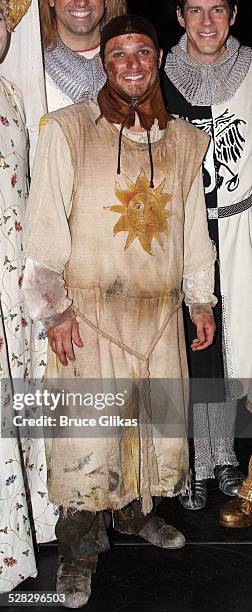 Drew Lachey poses backstage after his Opening Night debut in Monty Python's Spamalot on Broadway at the Shubert Theatre on June 24, 2008 in New York...