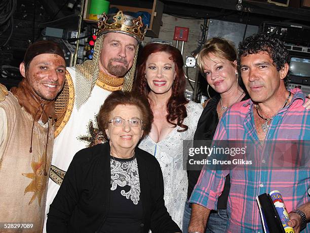 Drew Lachey , Stephen Collins , Ana Banderas, Marin Mazzie , Melanie Griffith and Antonio Banderas pose as they visit Monty Python's Spamalot on...