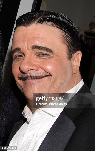 Nathan Lane as Gomez Addams poses backstage at the hit new musical The Addams Family on Broadway at The Lunt-Fontanne Theater on March 14, 2010 in...