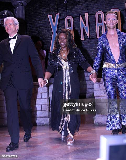 Tony Roberts, Whoopi Goldberg and Marty Thomas take their curtain call as Whoopi joins the cast of Xanadu on Broadway at the Helen Hayes Theatre on...