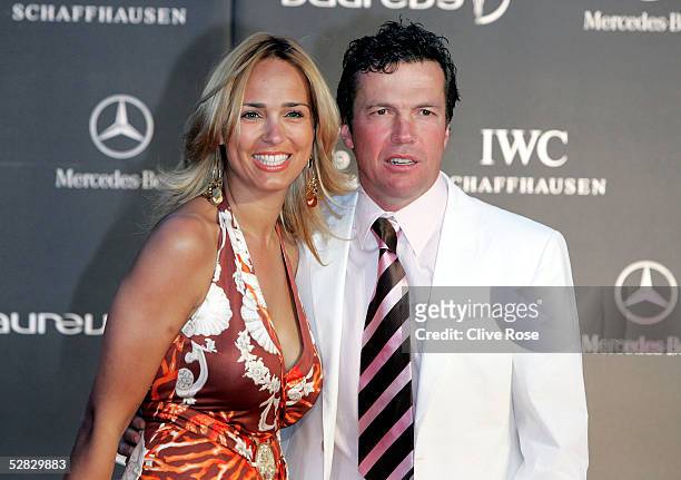 Lothar Matthaus and wife Marijana arrive at the Laureus/Vogue welcome party on May 15, 2005 at Farol Design Hotel, Estoril, Portugal.