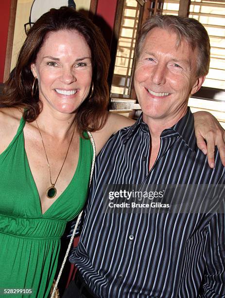 Carolyn McCormick and Byron Jennings pose while Boyd Gaines received his caricature on the Broadway Hall of Fame at Sardi's on July 31, 2008 in New...