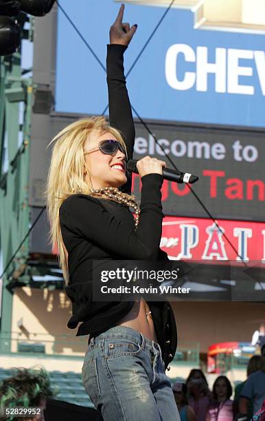 Actress/singer Lindsay Lohan performs at 102.7 KIIS-FM's 8th Annual Wango Tango 2005 at Angel Stadium on May 14, 2005 in Anaheim, California.