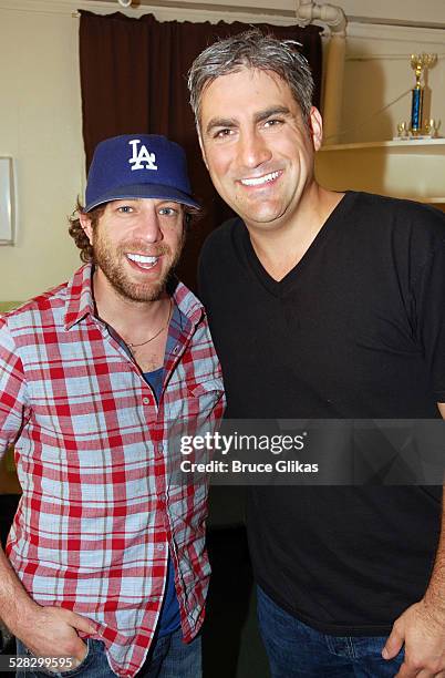 Season 5' co-stars Elliott Yamin and Taylor Hicks pose backstage at Grease on Broadway at The Brooks Atkinson Theater on August 8, 2008 in New York...