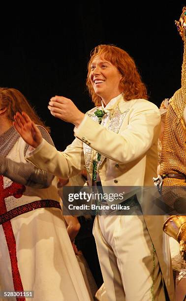 Clay Aiken takes his curtain call as he rejoins Monty Python's Spamalot on Broadway at The Shubert Theater on September 19,2008 in New York City.