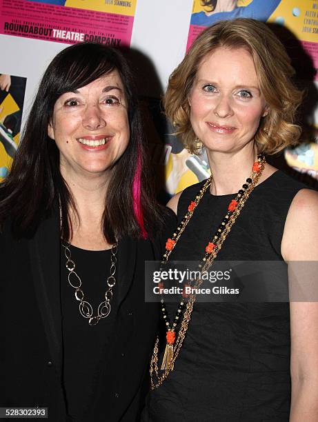 Playwright Lisa Loomer and Cynthia Nixon pose the opening night Distracted at the Roundabout Theatre Company's Laura Pels Theatre on March 4, 2009 in...