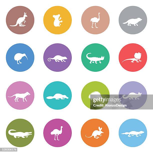 ilustraciones, imágenes clip art, dibujos animados e iconos de stock de australian animal icon set - cultura australiana