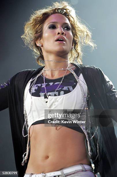 Actress/singer Jennifer Lopez performs at 102.7 KIIS-FM's 8th Annual Wango Tango 2005 at Angel Stadium on May 14, 2005 in Anaheim, California.