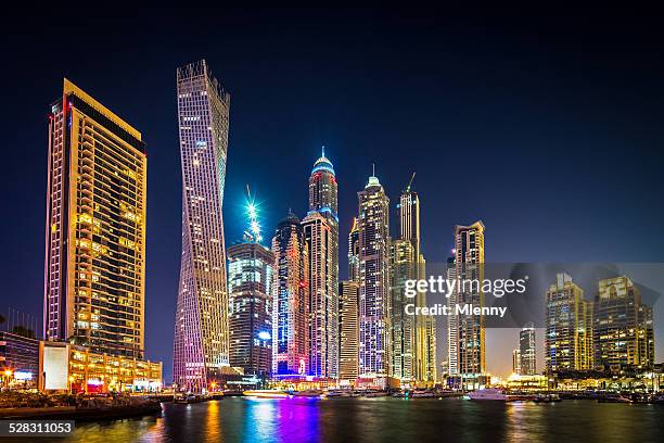 dubai marina at night uae - dubai water canal stock pictures, royalty-free photos & images