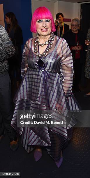 Zandra Rhodes attends the 'Missoni Art Colour' private view and dinner in partnership with Woolmark at The Fashion and Textile Museum on May 4, 2016...