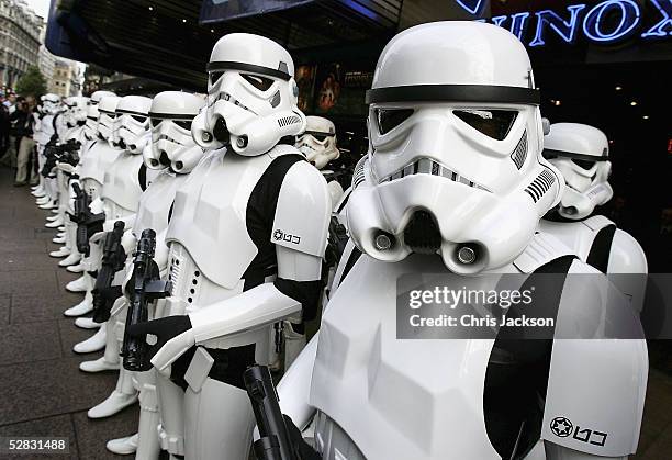 Storm Troopers parade outside the Empire cinema to celebrate the London premiere of the final part of the Star Wars series, and the first ever...